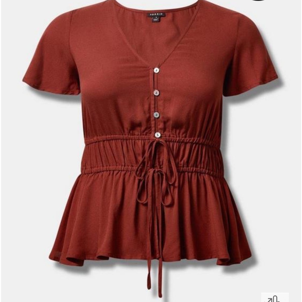NWT Torrid Gauze waist detail flutter sleeve top size 2 Madder brown - Picture 1 of 6